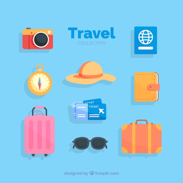 Set of travel elements in flat style