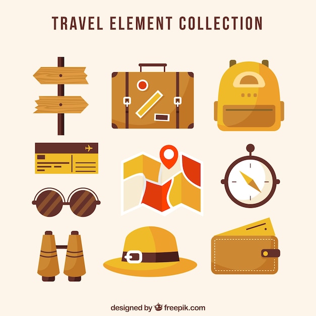 Set of travel elements in flat style