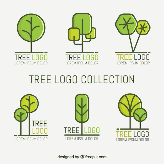 Set of tree logos in flat style