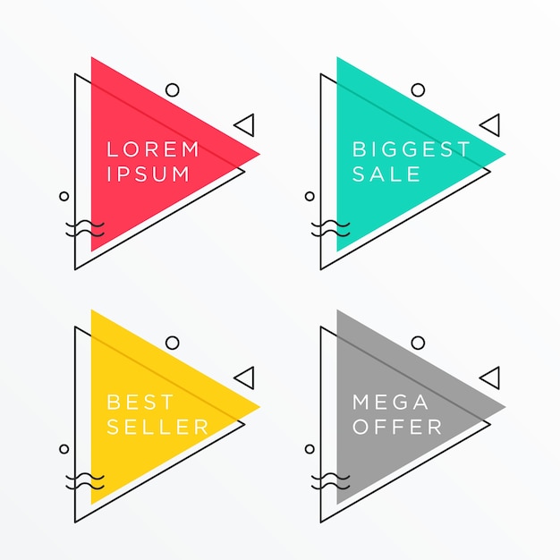 Free Vector set of triangle shape banner design with text space