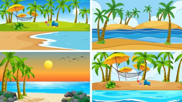 Set of tropical ocean nature scene or backgrounds with beaches