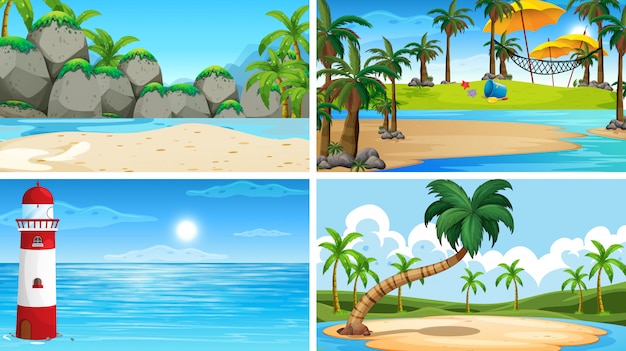 Free Vector set of tropical ocean nature scenes with beaches