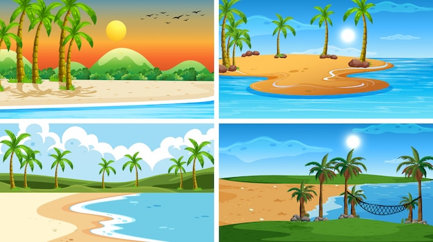 Set of tropical ocean nature scenes with beaches