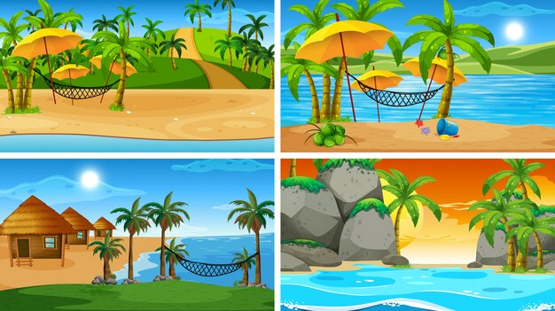 Set of tropical ocean nature scenes with beaches