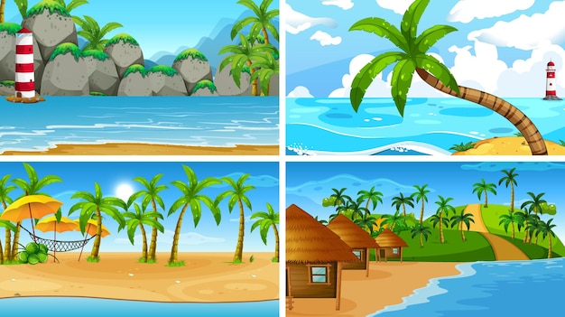 Set of tropical ocean nature scenes with beaches