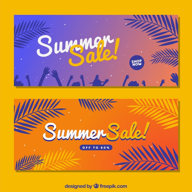 Set of tropical summer sale banners