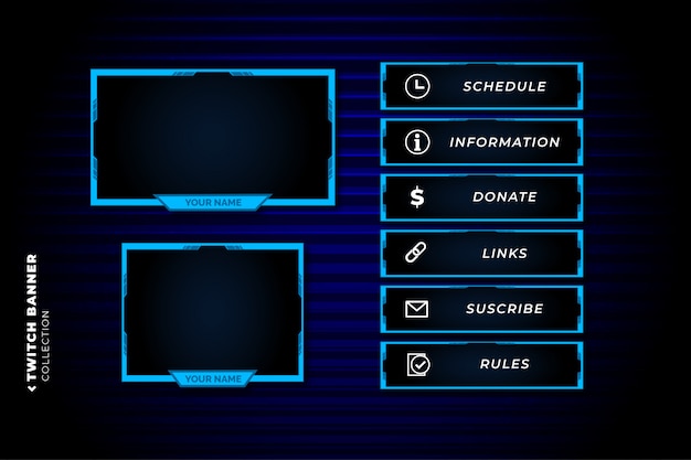 Set of Twitch Panel with Abstract Blue Shapes Template