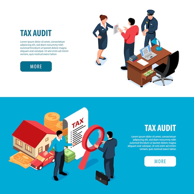 Set of two isometric tax audit banners