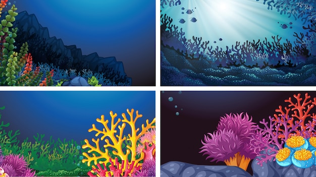 Free Vector set of underwater landscape background