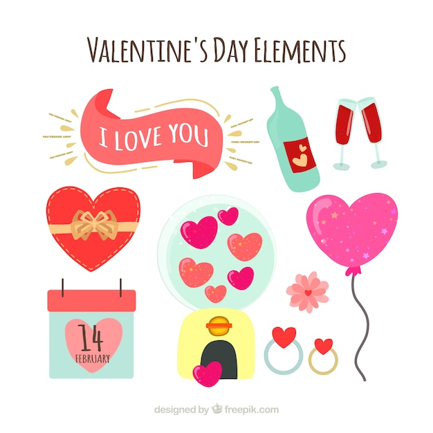 Set of valentine elements