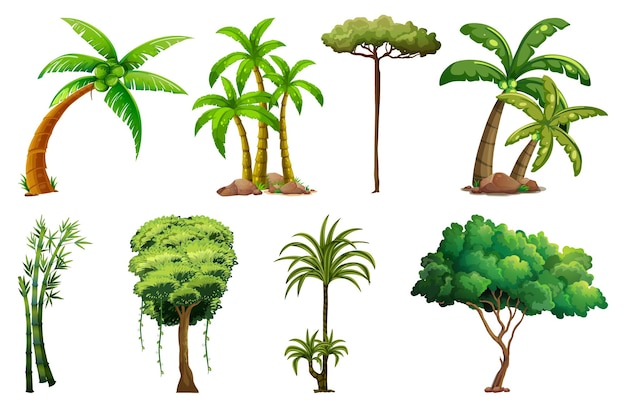 Set of variety plants and trees