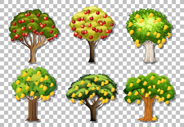 Free Vector set of variety trees on transparent background