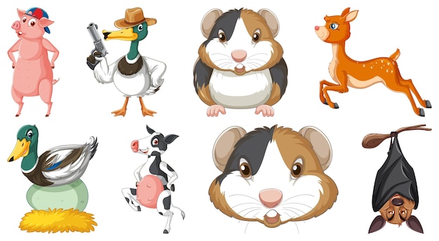 Free Vector set of various animals cartoon characters