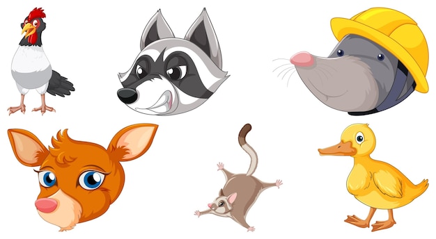 Free Vector set of various animals cartoon characters