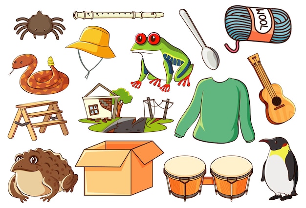 Set of various animals and objects