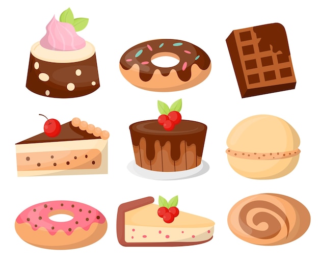 Free Vector set of various cake and bakery in cartoon style vector