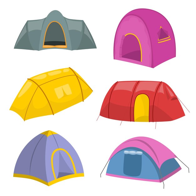 Set of various camping tent on white background