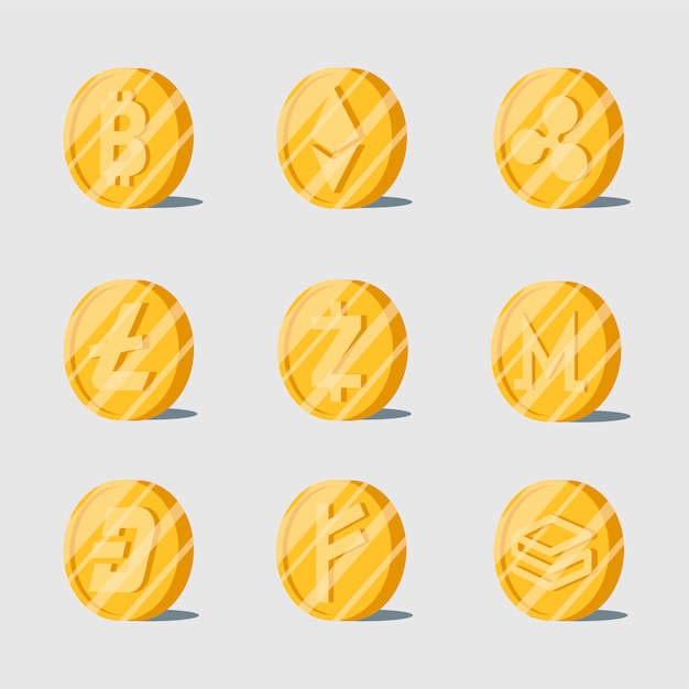 Free Vector set of various cryptocurrencies electronic cash symbol 