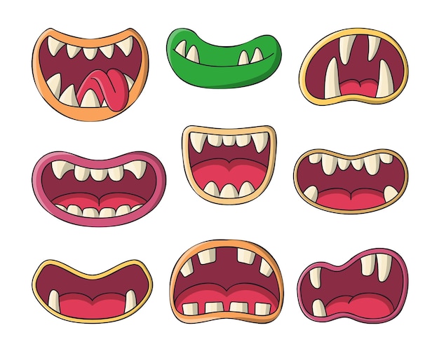 Free Vector set of various devil or monsters mouths cartoon vector