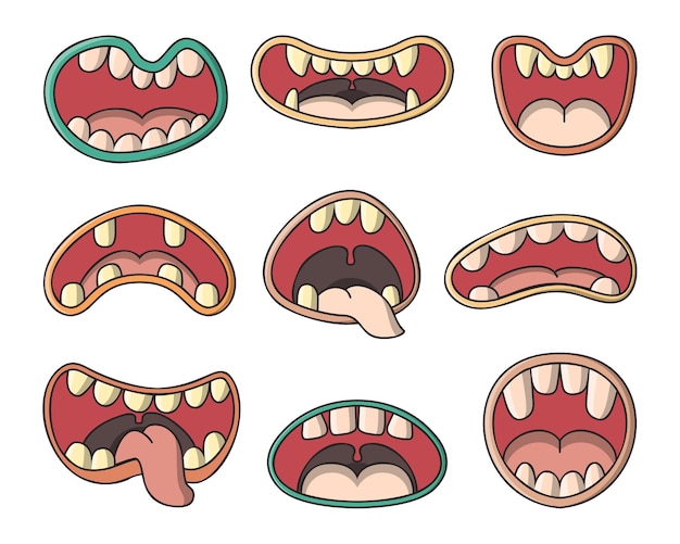 Free Vector set of various devil or monsters mouths cartoon vector