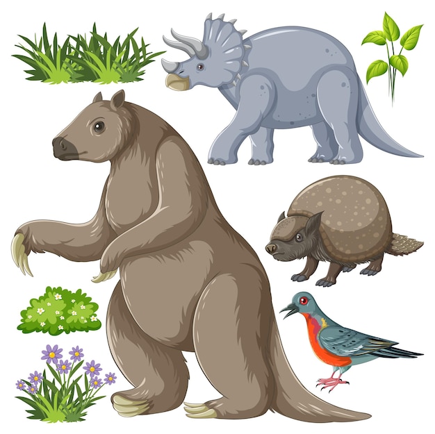 Free Vector set of various extinct animals