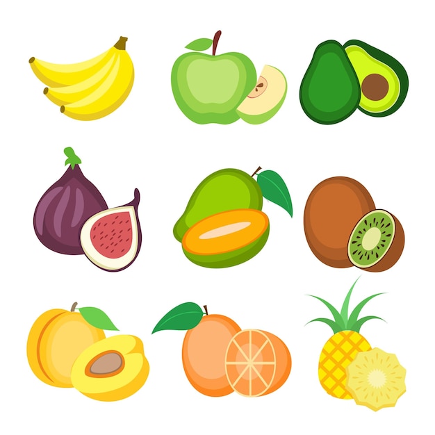 Free vector set of various fresh fruit drawing cartoon style vector