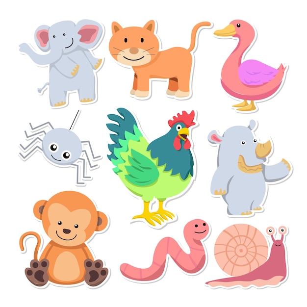 Free vector set of various lovely animal in cartoon style vector