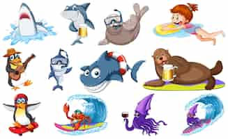 Free vector set of various sea animals cartoon characters