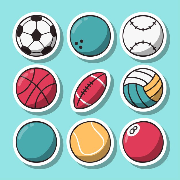 Set of various sports equipment with ball drawing style vector