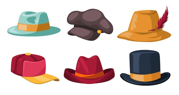 Set of various style of fashion male hat in cartoon style