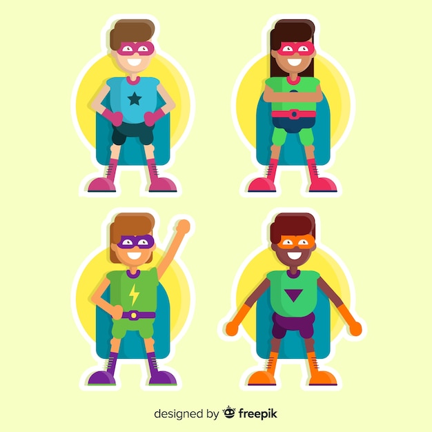 Free Vector set of various superhero kids