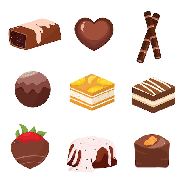 Set of various sweet dessert and bekery by chocolate drawing style Vector illustrationxDxA