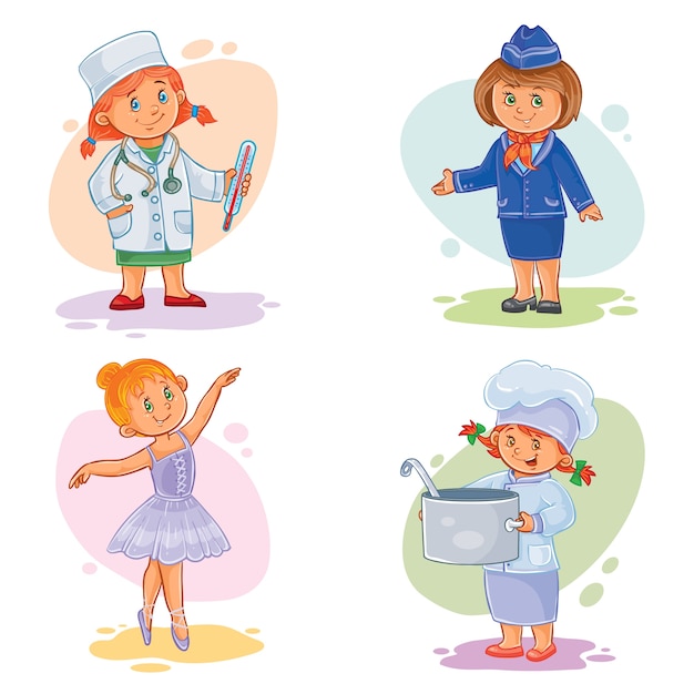 Set vector icons of small children different professions