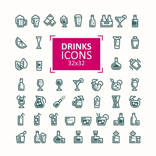 Set of vector illustrations of icons of drinks.