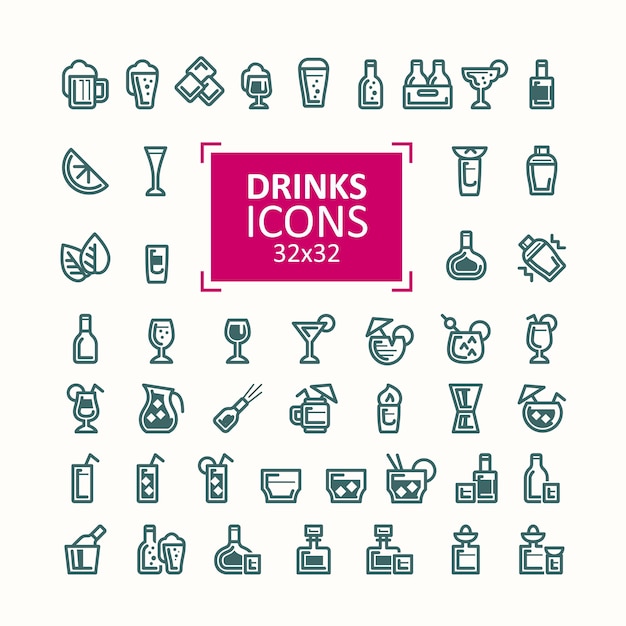 Set of vector illustrations of icons of drinks.