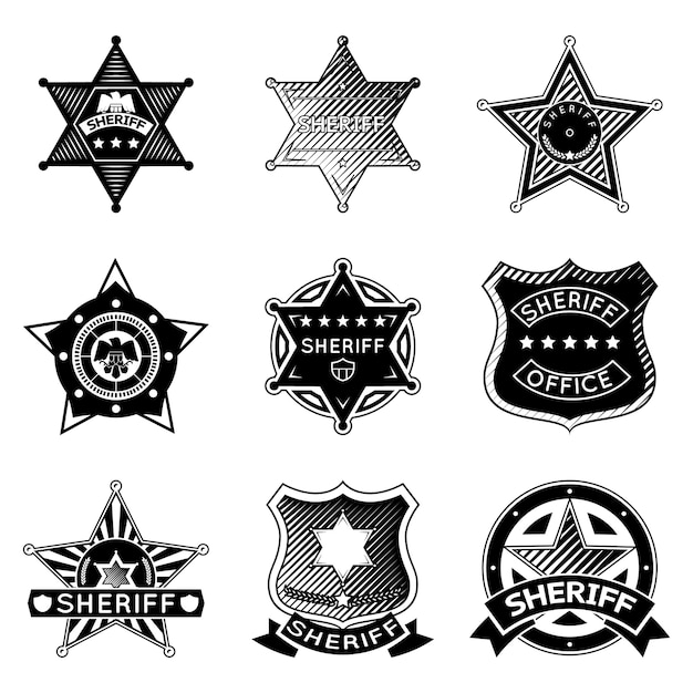 Free Vector set of vector sheriff or marshal badges and stars.