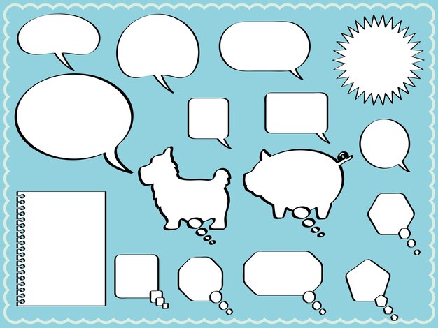 Set Of Vector Speech Bubbles In Various Shapes Isolated On A Blue Background.