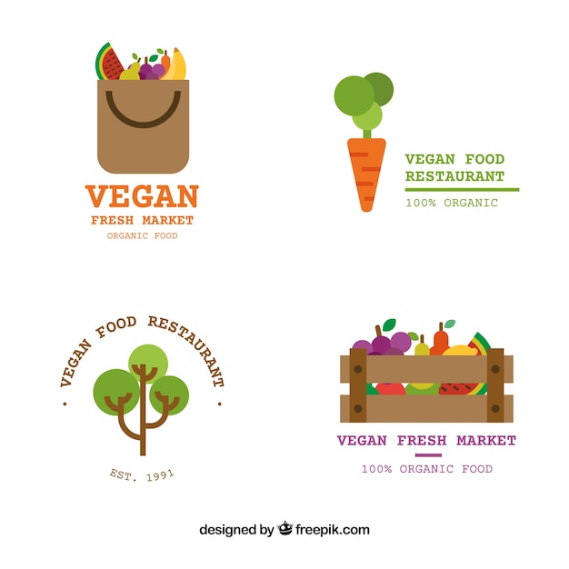 Free Vector set of vegan food logotypes 