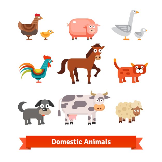 Set of village farm domestic animals