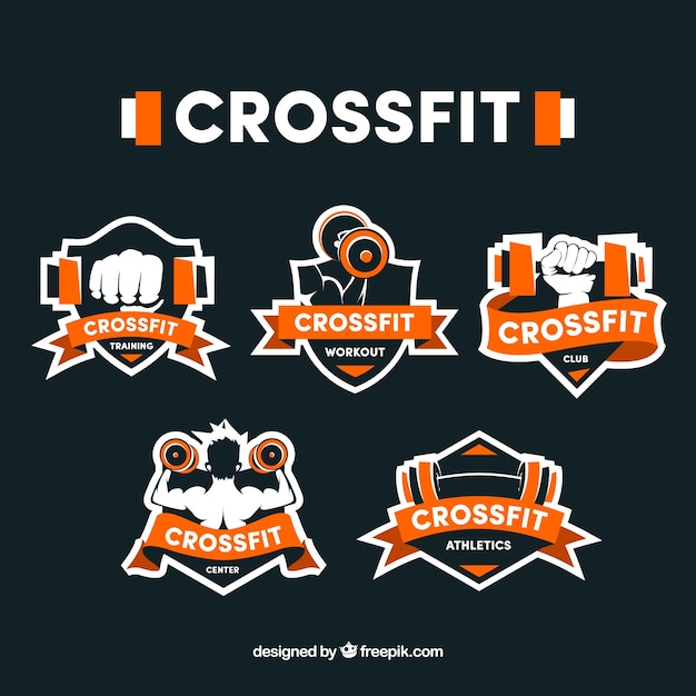 Free Vector set of vintage crossfit stickers