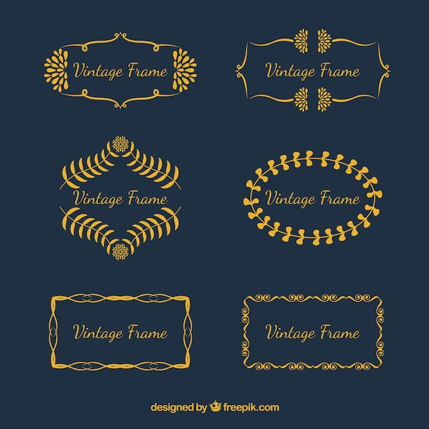 Free vector set of vintage frames in golden style