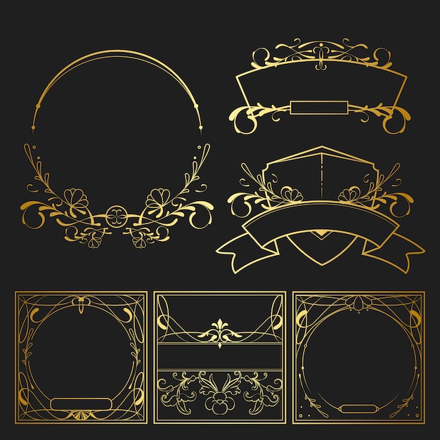 Free vector set of vintage golden art nouveau elements vector