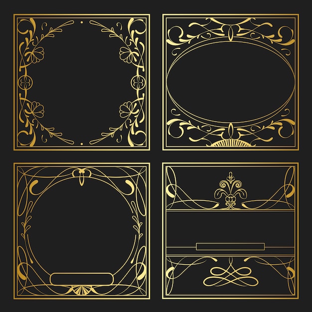 Free Vector set of vintage golden art nouveau elements vector