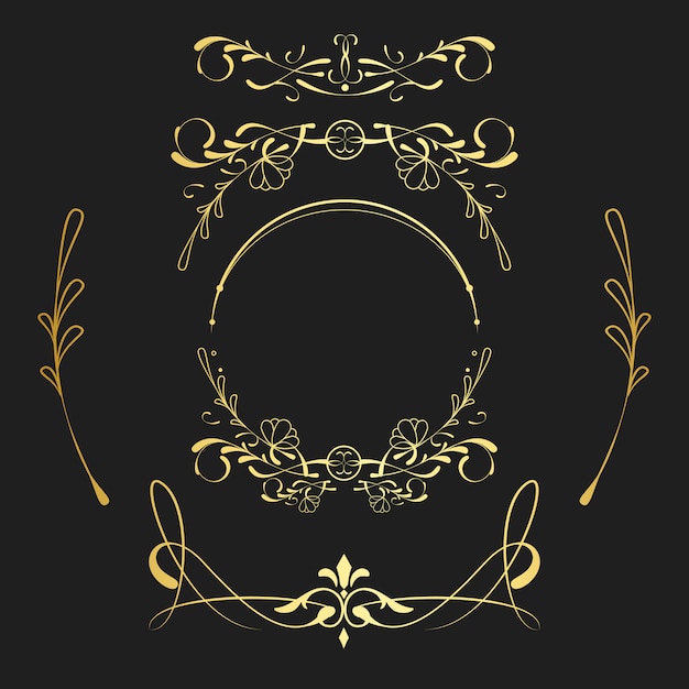 Free Vector set of vintage golden art nouveau elements vector