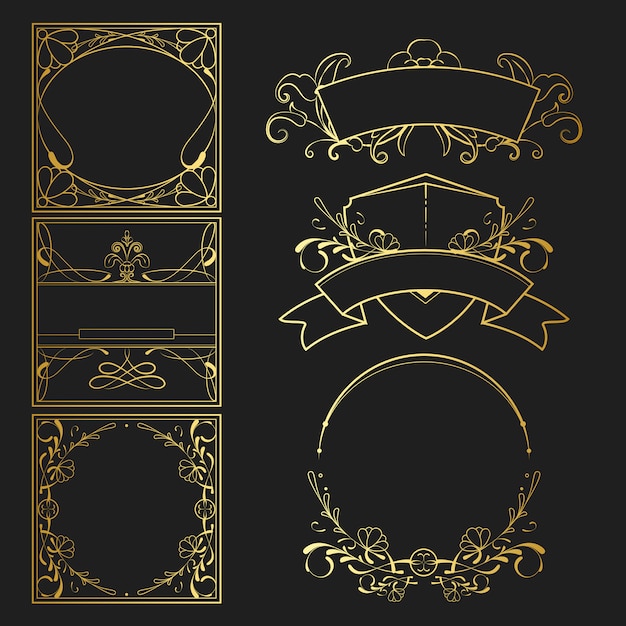 Free vector set of vintage golden art nouveau elements vector