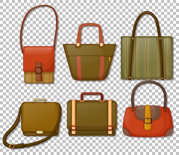 Free Vector set of vintage hand bags cartoon style isolated