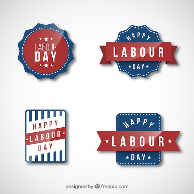 Free Vector set of vintage labour day stickers