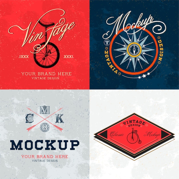 Free Vector set of vintage mockup logo design vector