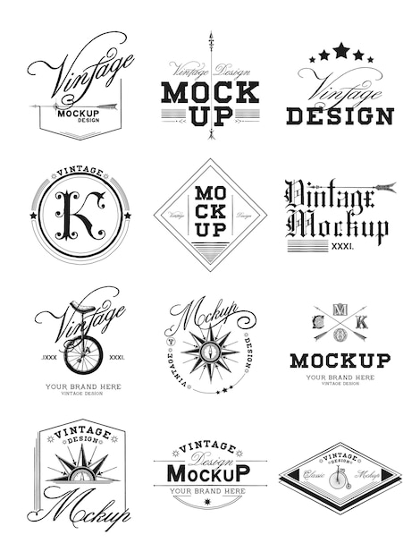 Free Vector set of vintage mockup logo design vector