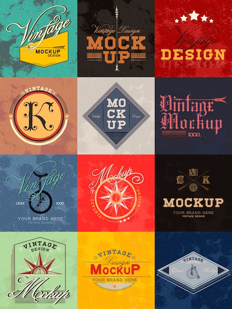 Free Vector set of vintage mockup logo design vector